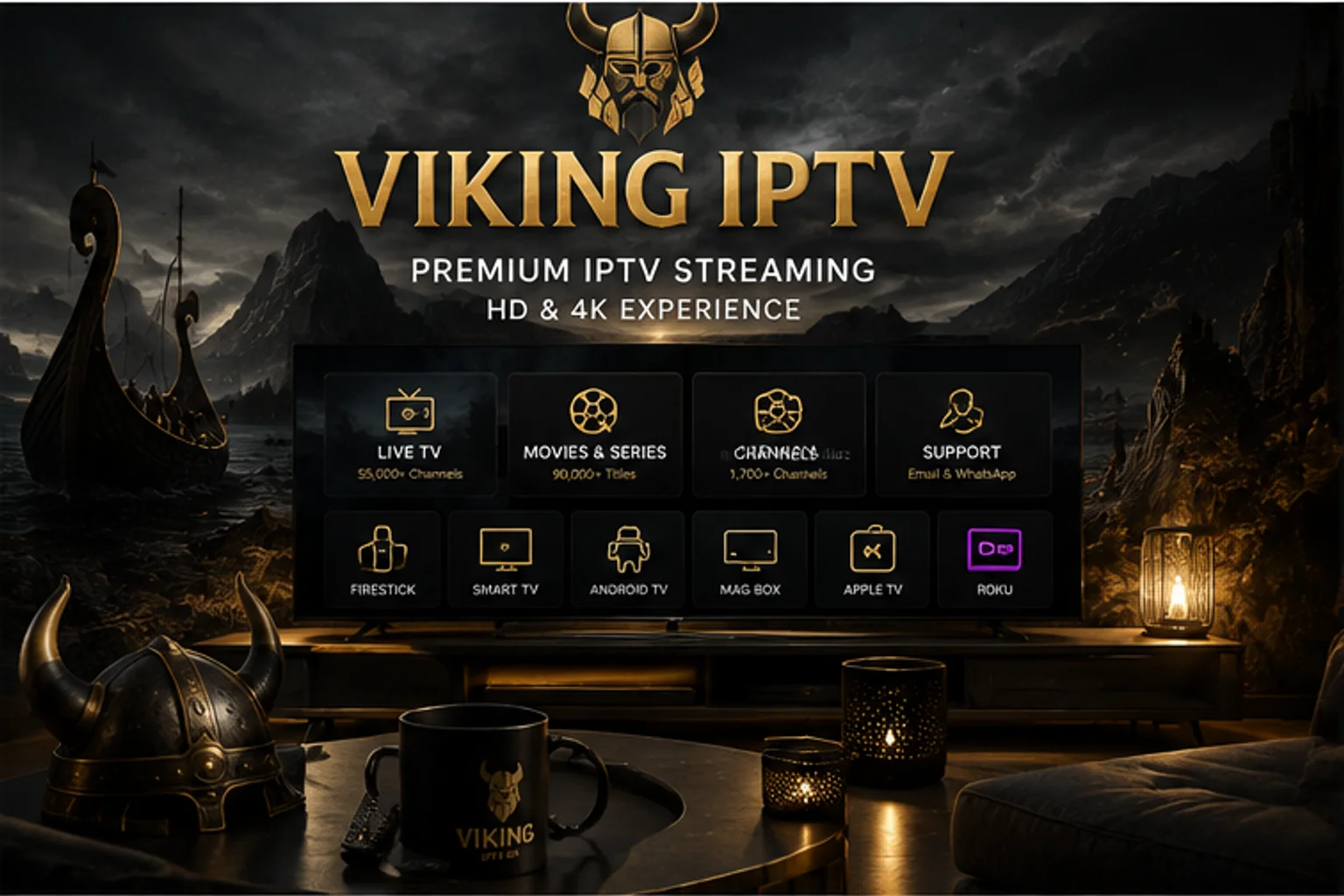 Viking-themed IPTV streaming setup on a modern television