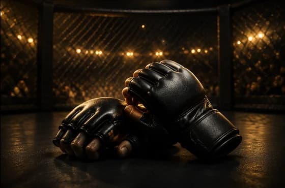 MMA fighting gloves in an arena